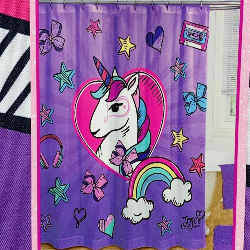 JoJo Siwa Purple Unicorn 13 Piece Shower Curtain and Hooks Set 72 in. x 72 in.